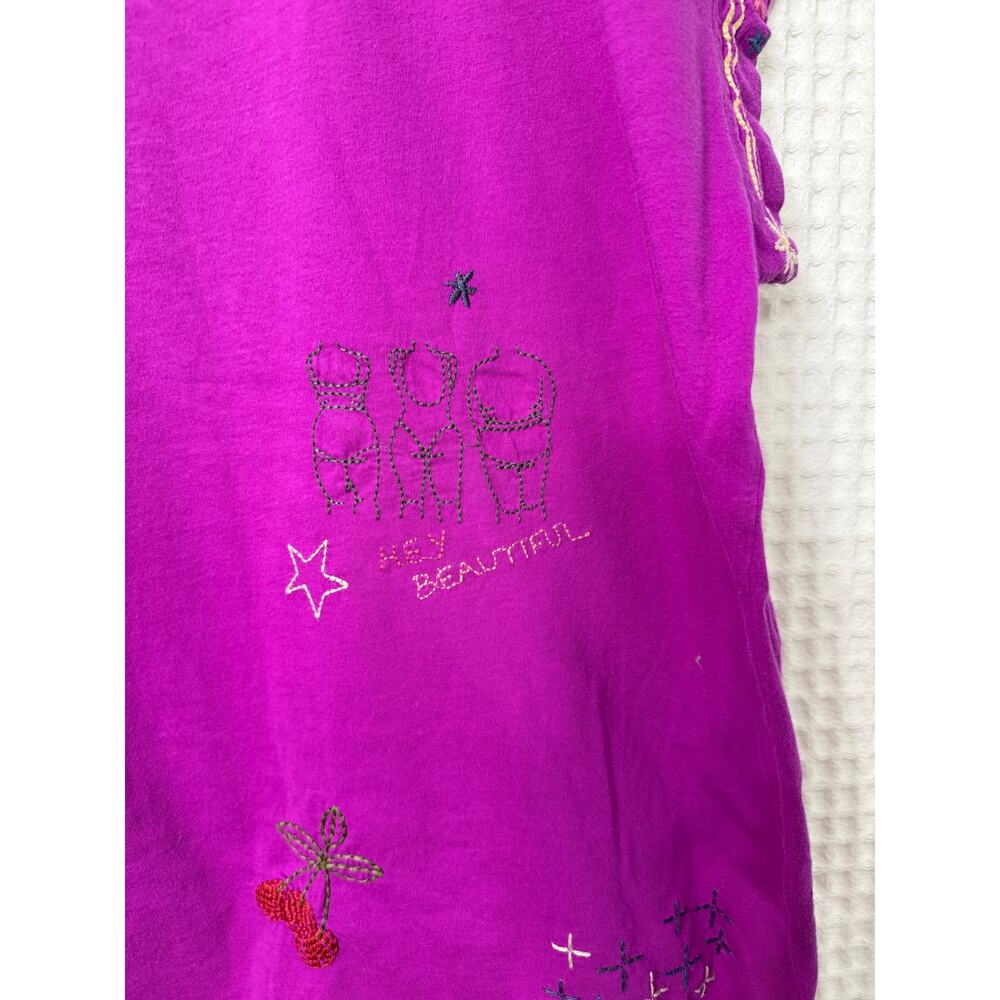 Johnny Was Kai Pink Purple Embroidered Short Sleeve Relaxed Tee Top Sz XL - Picture 8 of 9